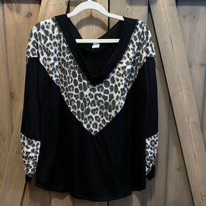 7th Ray Black and Gray Leopard Print Hoodie